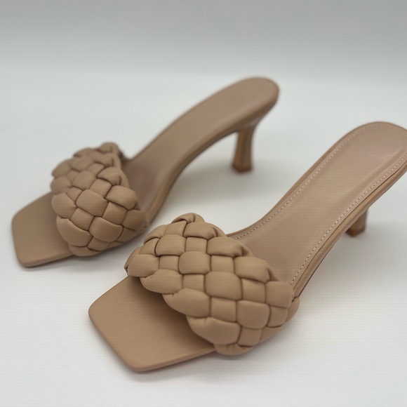 Braided Sandals, Chunky Stiletto Heels Backless Square Open Toe slip on - Picture 2 of 6
